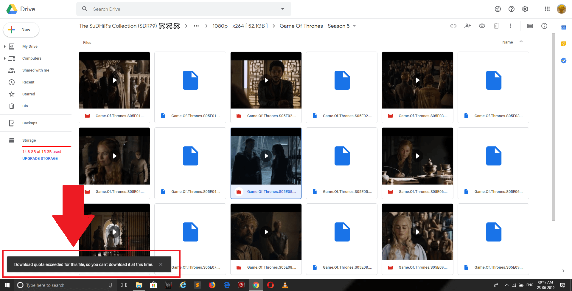 google drive does not download all files as it is on browser