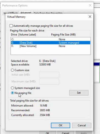 No Paging File Option