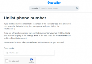 truecaller unlist mobile number