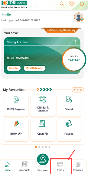 IDBI Virtual Debit Card Section