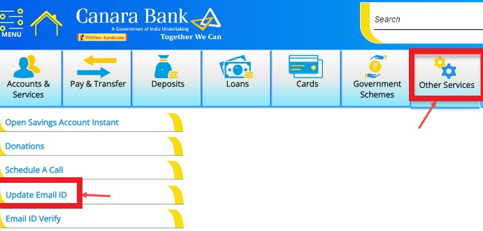 Canara Bank Dashboard - Other Services