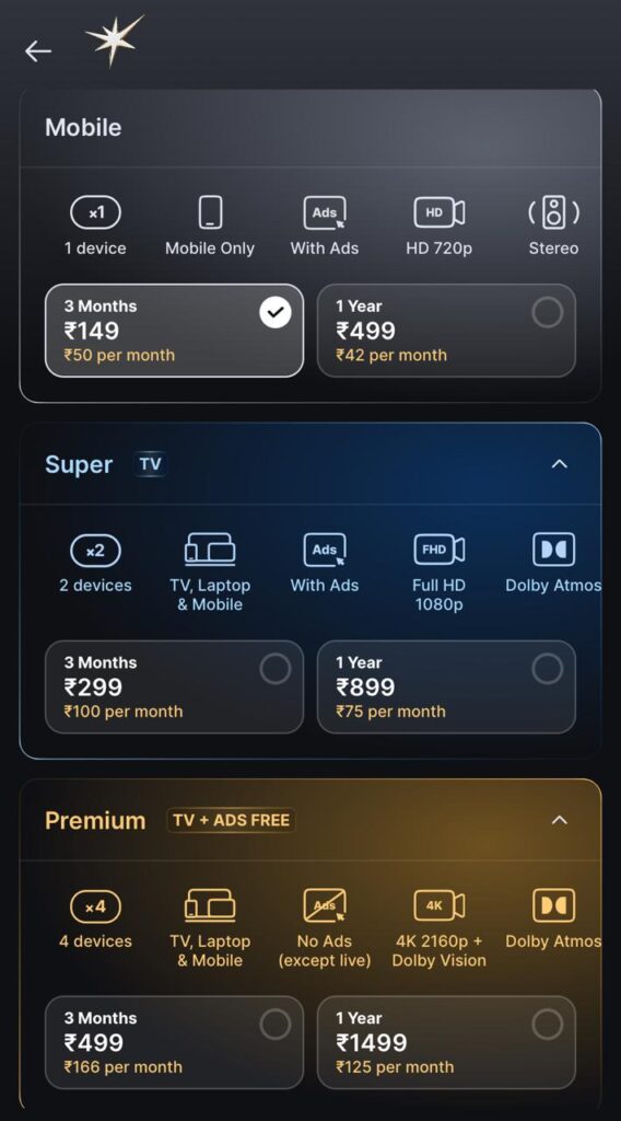 JioHotstar Premium Plans
